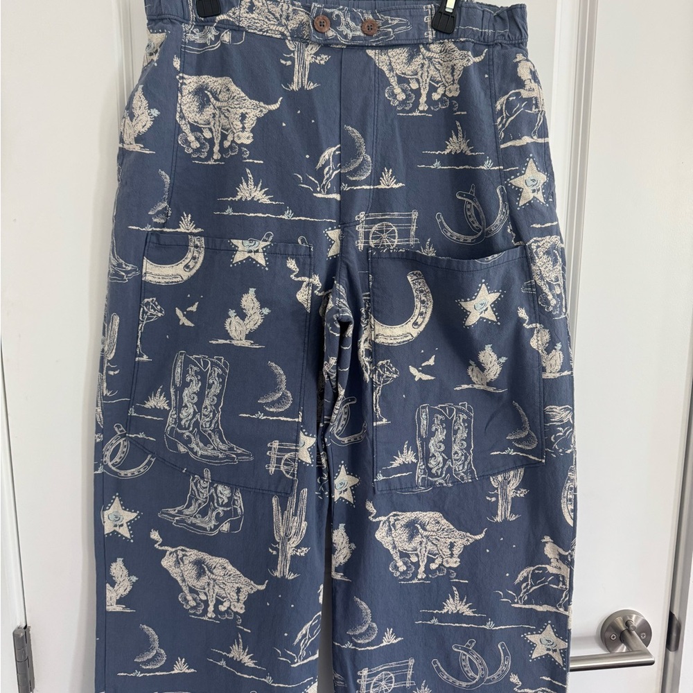 Free People Blue Western Print Flare Pants